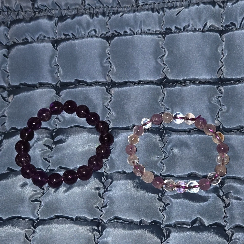 Set of Two New Crystal Beaded Bracelets Purple Amethyst